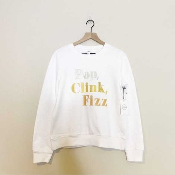 NWT 1901 White Pop, Clink, Fizz Graphic Long Sleeve Sweatshirt Medium - Picture 2 of 11
